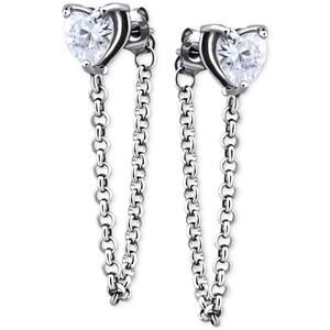 Cubic Zirconia Heart Front and Back Chain Drop Earrings